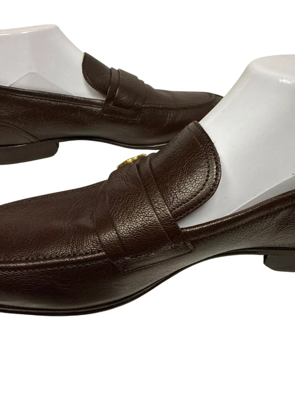 Bally Suisse Men's Brown Pebbled Calf Leather Loafers Gold Logo Size 8 NEW